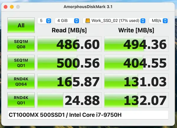 『Crucial SSD MX500（1TB）』のベンチマーク結果